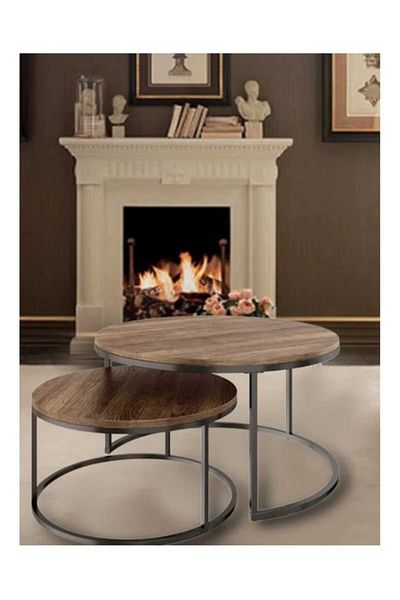 Luxury Home Round Coffee Table Set of 2 with Nested Table and Circular Coffee Table with Open Storag