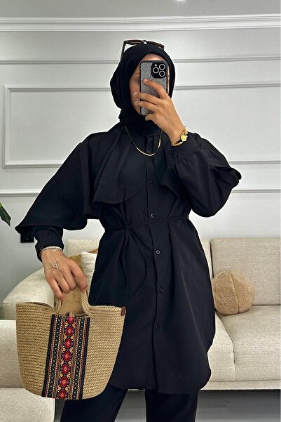 HİFADEN Γυναικείο πουκάμισο με κασκόλ και λεπτομέρεια με λαιμόκοψη, Μέγεθος:1.67 KG:62 S/M Όπως φαίνεται στην εικόνα