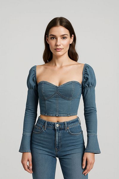 BANNY JEANS Светлосиньо дънково бюстие с ръкав диня