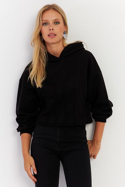 Cool & Sexy Women's Black Ribbed Sweatshirt - Three Thread Tf13