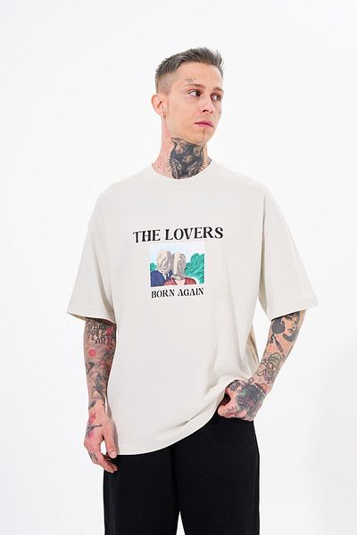 Machinist Men's The Lovers Printed Oversize Gray T-Shirt