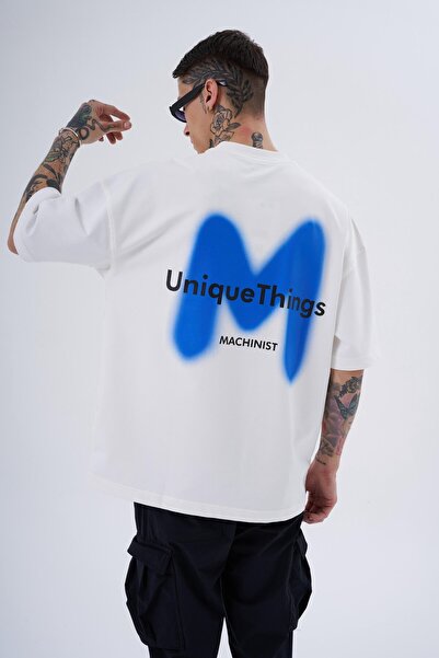 Machinist Men's M Spray Printed Oversize Ecru T-Shirt