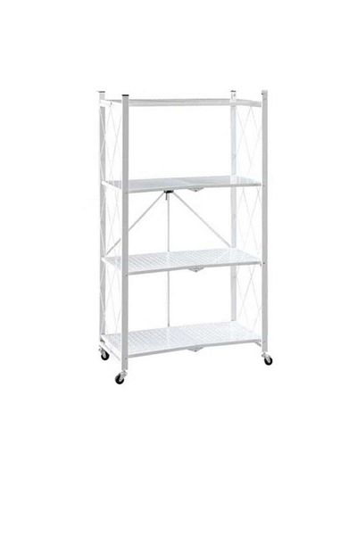 Generic 4-Tier Foldable Kitchen Cabinet Storage Shelf with Wheels, Multi-Function Standing Metal Kitchen Rac