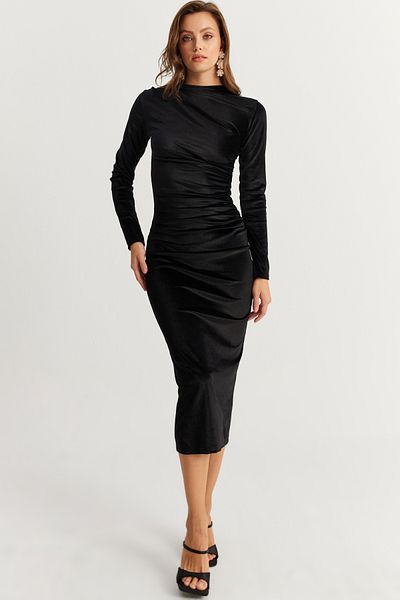 Cool & Sexy Rochie midi neagră pentru femei - drapată, MON1113