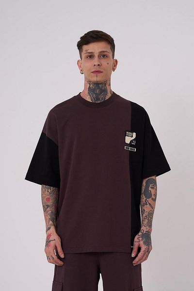 Machinist Ανδρικό Ripped Technical Κεντημένο Oversize Καφέ T-Shirt