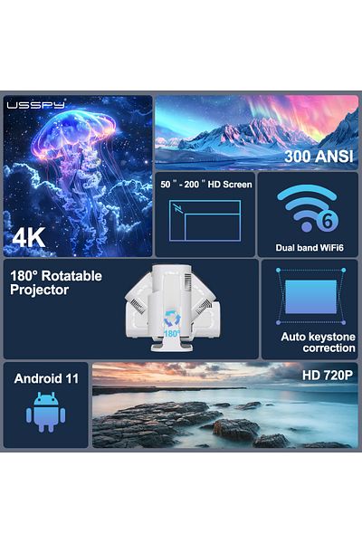 USSPY Smart Portable Video Projector, Hy320 Mini, 300ansi, Android, Wi-fi