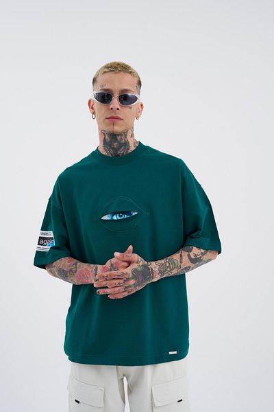 Machinist Ανδρικό μπλουζάκι Born Again Eye Printed Oversize Petrol Green T-shirt