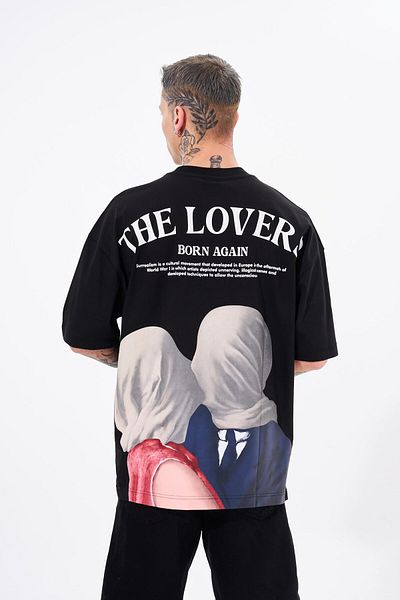 Machinist Men's The Lovers Printed Oversize Black T-Shirt