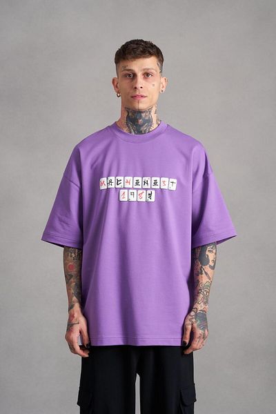 Machinist Men's Mch Mahhong Printed Oversize Purple T-Shirt
