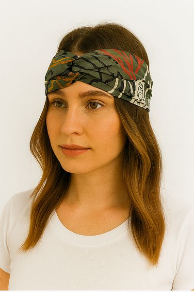 Stella Eşarp Women's Green Colored Satin Bandana Hair Accessory
