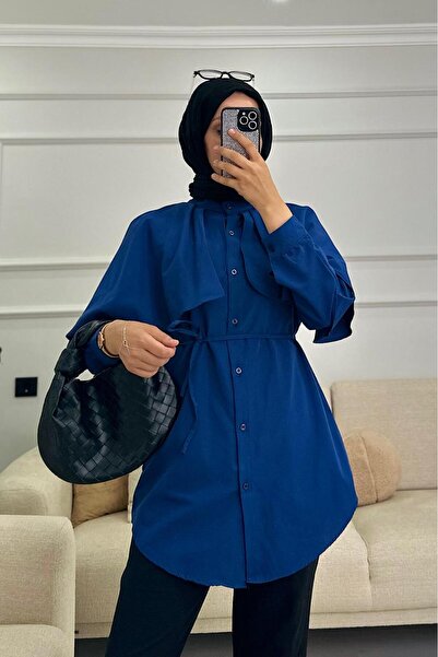 HİFADEN Kadın Pelerinli Kuşak Detaylı Hakim Yaka Tesettür Gömlek