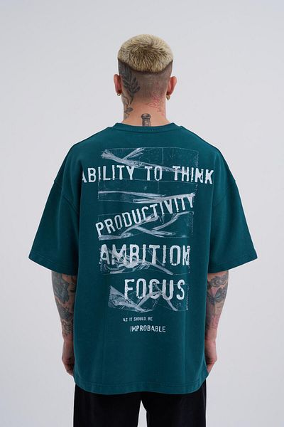 Machinist Ανδρικό μπλουζάκι Oversize Petrol Cloudy - Washed and Tape Printed