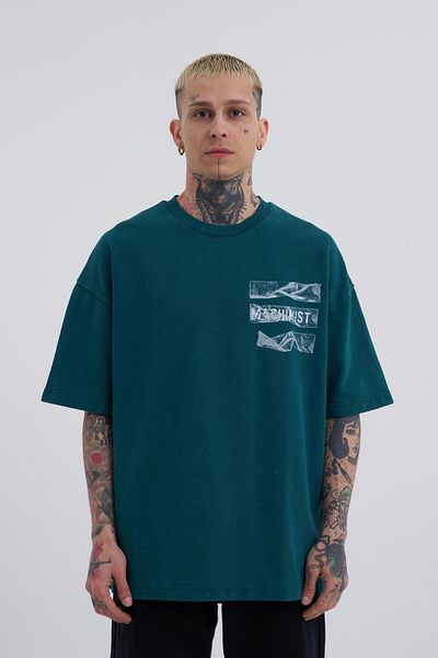 Machinist Ανδρικό μπλουζάκι Oversize Petrol Cloudy - Washed and Tape Printed