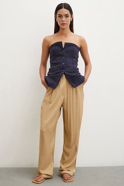 Never more Navy Blue Striped Strapless Vest
