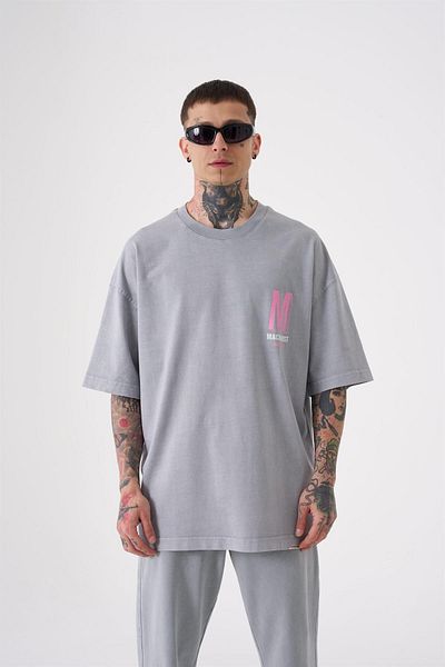 Machinist Oversize ONENINE87 εμπριμέ μπλουζάκι που πλένεται GHST-PİNK