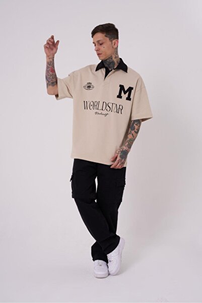 Machinist Ανδρικό μπλουζάκι World Star Polo με λαιμόκοψη ανοιχτό μπεζ