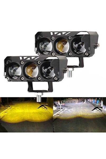 C9 Üç Gözlü Motosiklet Farı – Çift Renk Sarı/Beyaz LED, 12-24V - 2 adet