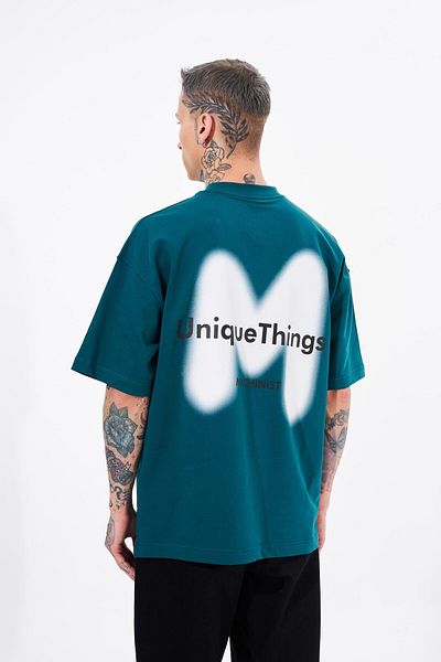 Machinist Ανδρικό μπλουζάκι με στάμπα με σπρέι Oversize Petrol Green