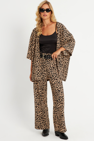 Cool & Sexy Γυναικείο καμηλό-μαύρο εμπριμέ κοστούμι LON3004