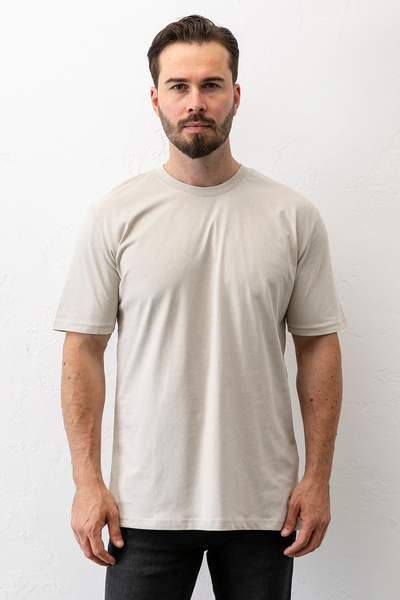 JB John Borners Ανδρικό μπλουζάκι με λαιμόκοψη Basic βαμβακερό μπεζ - 2271