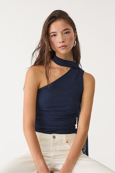 Stradivarius Asymmetric Tulle Top With Scarf