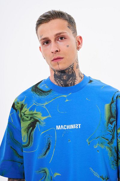 Machinist Tricou albastru oversize pentru bărbați - Nothing Last Printed