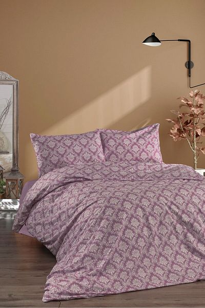 CANDAN ÇEYİZ Set cuvertură de pilota Hürrem Plum cu cearșaf dublu din bumbac elastic
