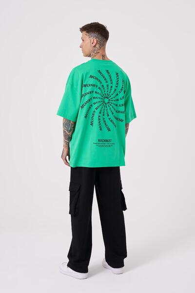 Machinist Ανδρικό μπλουζάκι με στάμπα Money Roles Oversize ανοιχτό πράσινο