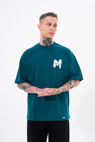 Machinist Ανδρικό μπλουζάκι με στάμπα με σπρέι Oversize Petrol Green