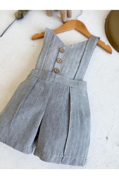 Sis and Bro Theo Mavi Vest Appearance Shorts Salopet , 100% Cotton , Herringbone Pattern , Children's Special Day Clothing