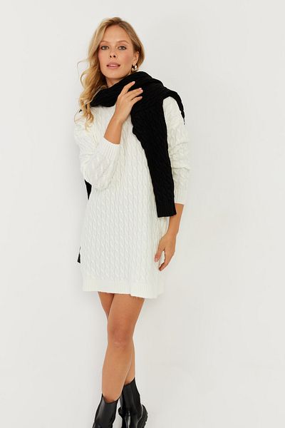 Cool & Sexy Women's Ecru Braided Knitwear Tunic KZ2505