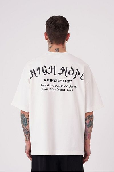 Machinist Men's High Hope Printed Oversize Ecru T-Shirt
