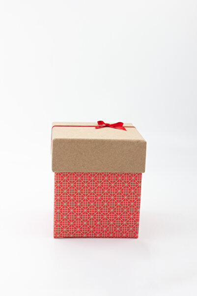 carton box Karton Kutu 1 Adet Küçük Kraft Kırmızı Desenli Boş Hediye Sert Kutu 9,5cmx9,5cmx11,5cm