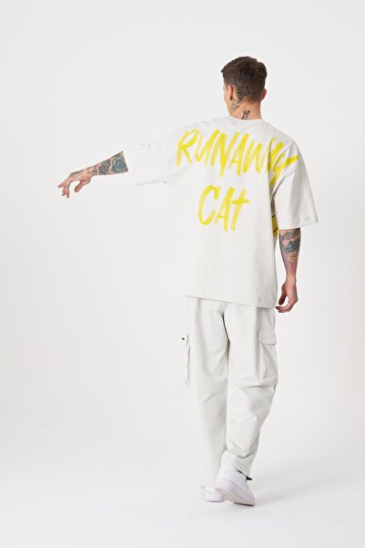 Machinist Ανδρικό μπλουζάκι Runaway Cat Printed Oversize Grey T-shirt