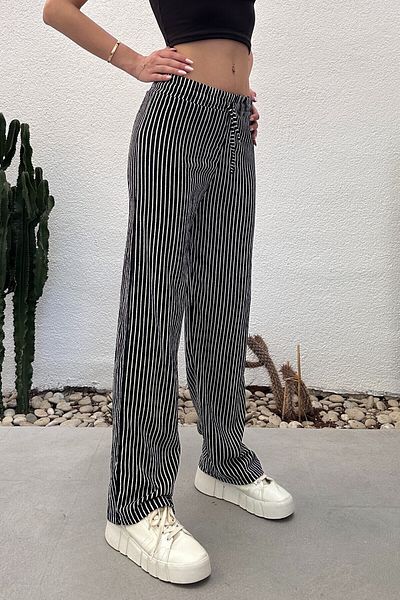 New Now Striped Waist Elastic Tie Tie Tie Pants