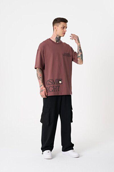 Machinist Men's Cosmic Light Printed Oversize Plum T-Shirt