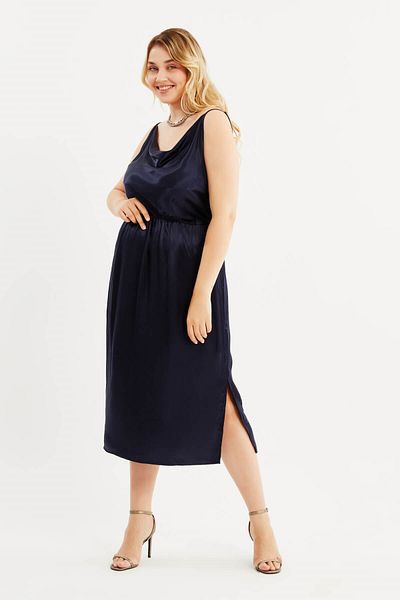 MYLİNE Satin Degaje Neck Slit Dress