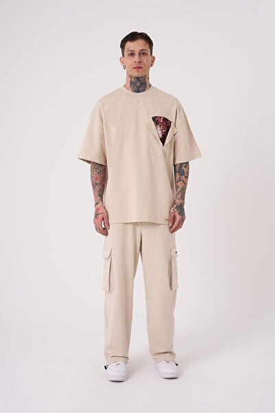 Machinist Ανδρικό μπλουζάκι με στάμπα λουλουδιών Oversize ανοιχτό μπεζ