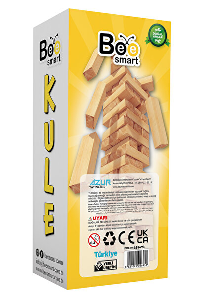 Bee Smart Kule Oyunu Büyük Boy Doğal Ahşap Denge Oyunu 54 Parça