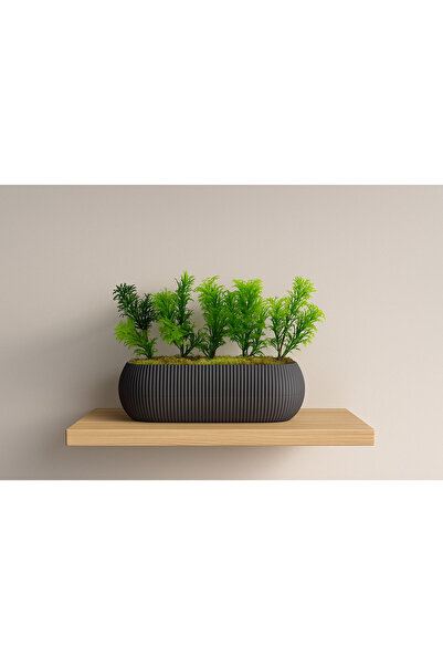 ALSHOP Uzun Saksıda Yapay Çiçek Taş Yosunlu Çim Yeşili Bitki , Banyo Mutfak Masa Çiçeği 21x9x7 Cm