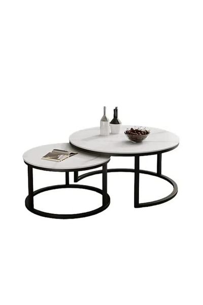 Luxury Home Modern Coffee Table Set for Living Room, Two Nested Round Tables - EI-202