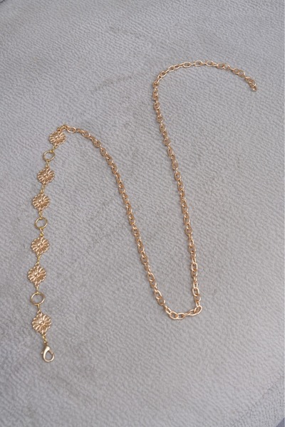 MODAM HİFA Curea cu lanț cu model margaretă, cu detalii aurii, curea pentru femei, curea pentru rochie, curea pentru cămașă, curea pentru haină