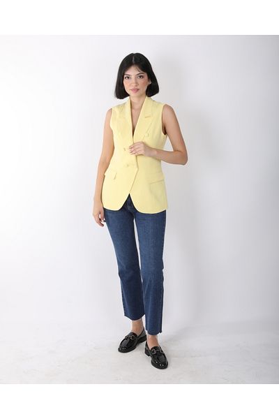 DEQ FASHION Women's Yellow Button Detailed Blazer Vest