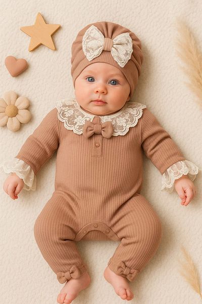 Babydonat 2-Piece Lace Collar and Hat Rompers Set for Baby Girl