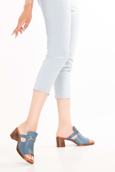 Gondol Kadın Hakiki Deri Orta Topuklu Günlük Şık Terlik Iz.1308