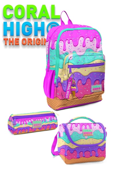 Coral High مجموعة حقائب ملونة للأطفال مكونة من 3 قطع بنمط الآيس كريم