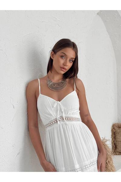 Miss Beyoğlu Ειδικού σχεδιασμού Maxi Guipure Φόρεμα Λουράκι Καλοκαιρινό Φόρεμα Νέας Σεζόν