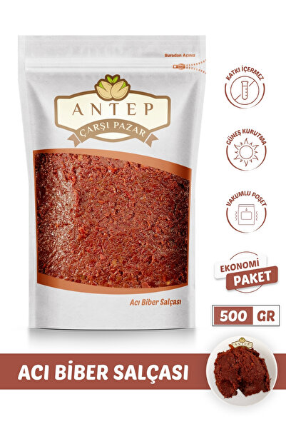 Antep Çarşı Pazar Acı Biber Salçası Gaziantep Ev Yapımı Güneşte Kurutma | 500 Gr.