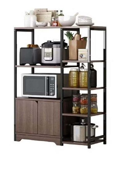 Generic Kitchen Rack with Storage Cabinet 4-Tier Microwave Oven Stand Spice Holder, Black