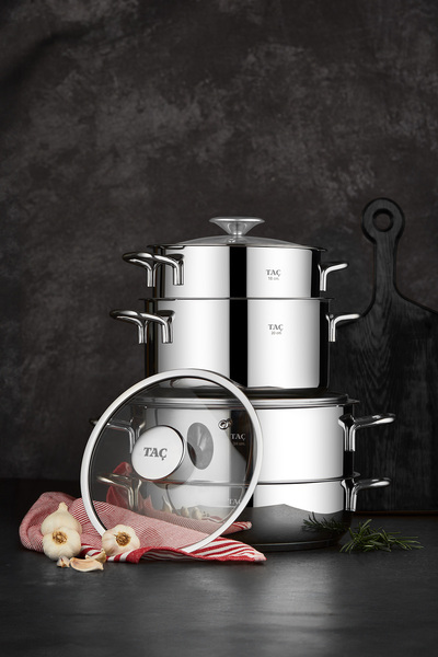 Taç Bengü Pro Indüksiyon Tabanlı 8 Parça Çelik Tencere Seti Metal Sap